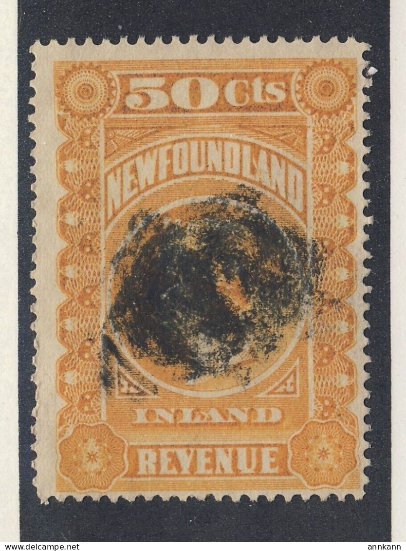 Newfoundland Victoria Revenue Stamp: #NFR4-50c Used F Back Crease Guide Value = $95.00 - Fiscaux