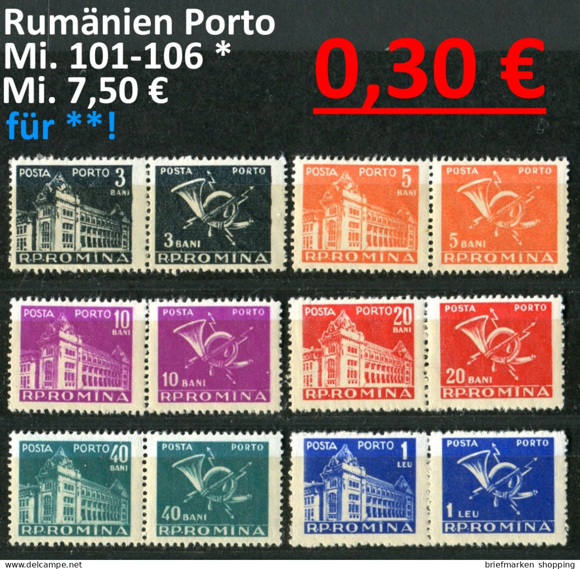 Rumänien 1957 - Romina 1957 - Roumenie 1957 - Rominia 1957 - Michel Porto 101-106 - * MH Falz - Impuestos