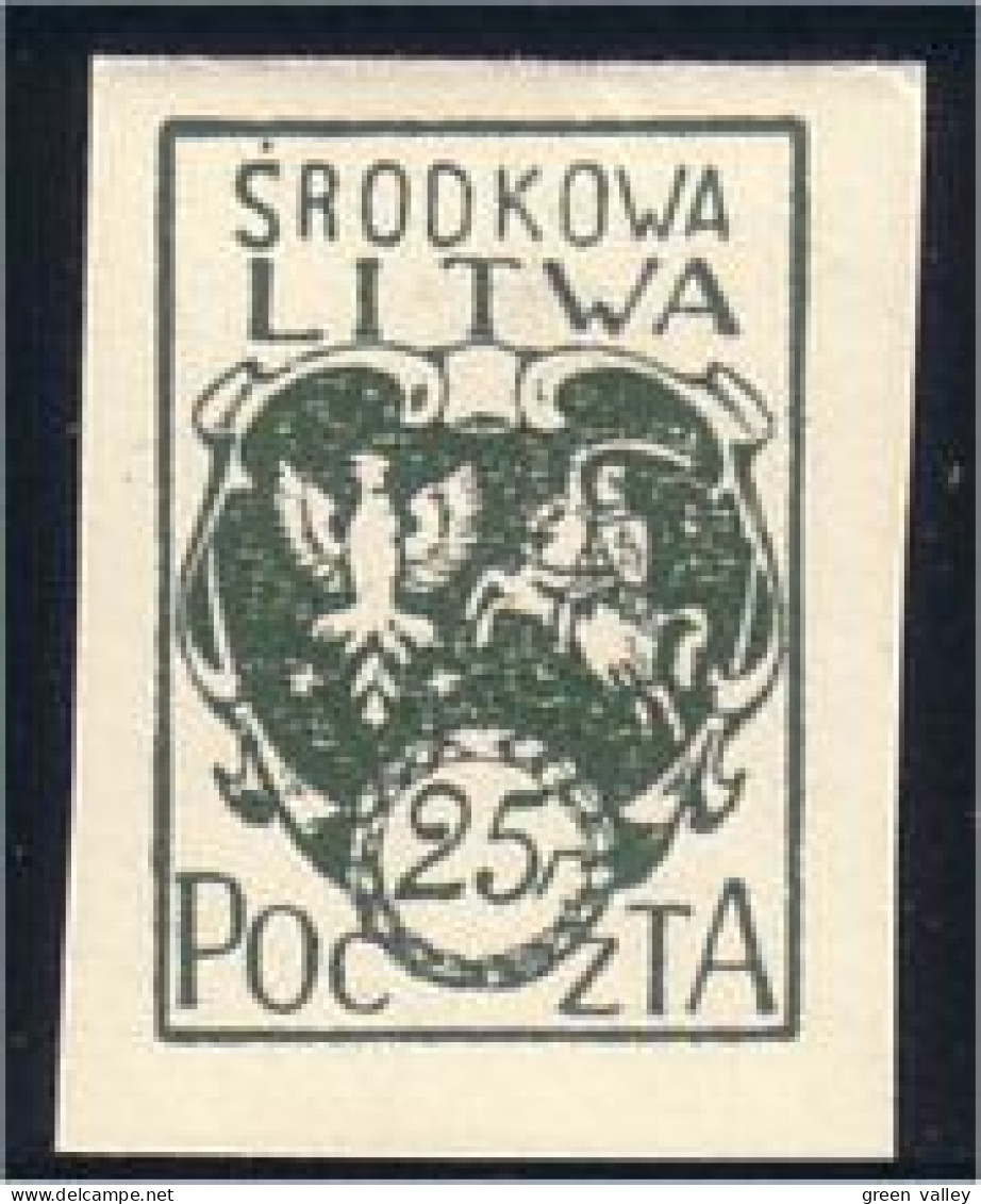 258 Central Lithuania 25f 1920 Armoiries Coat Of Arms MH * Neuf (CLI-8) - Briefmarken