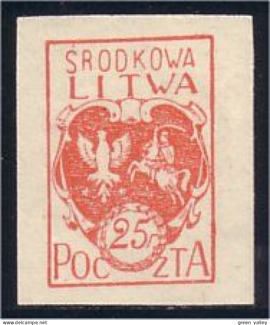 258 Central Lithuania 25f 1920 Armoiries Coat Of Arms MNH ** Neuf SC (CLI-2) - Briefmarken