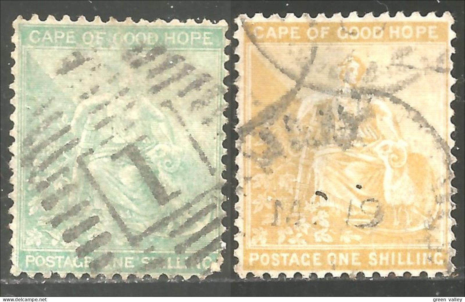 248 Cape Good Hope One Shilling Vert/green Et One Shilling Yellow/jaune (CGH-10) - Kap Der Guten Hoffnung (1853-1904)