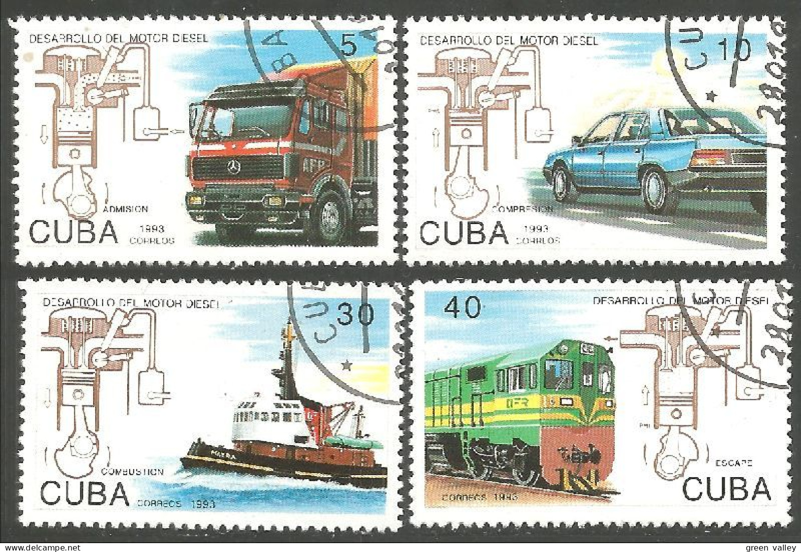 284 Cuba Train Locomotive Auto Bateau Ship Boat Camion Truck (CUB-74a) - Used Stamps