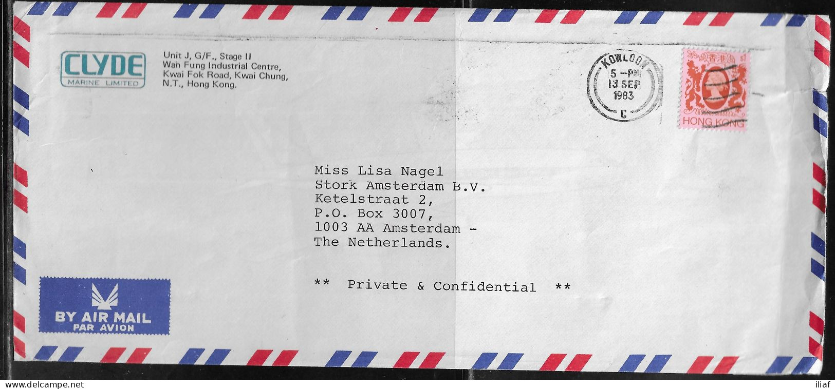 Hong Kong. Stamp Sc. 397 On Commercial Air Mail Letter, Sent From Hong Kong On 13.09.1983 To The Netherland - Storia Postale