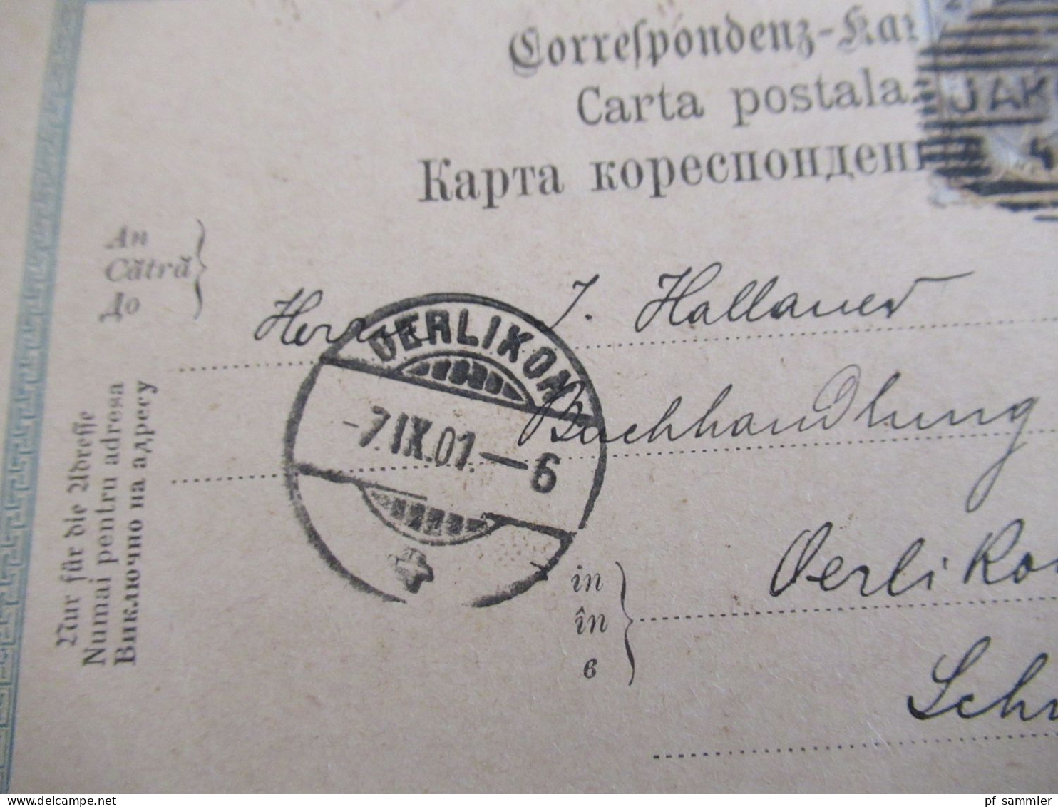 1901 Österreich / Rumänien GA 5 Heller Mit 2x ZuF Deutsch -Rum.-Ruth.) Strichstempel Jakobeny Nach Oerlikon Schweiz - Postkarten