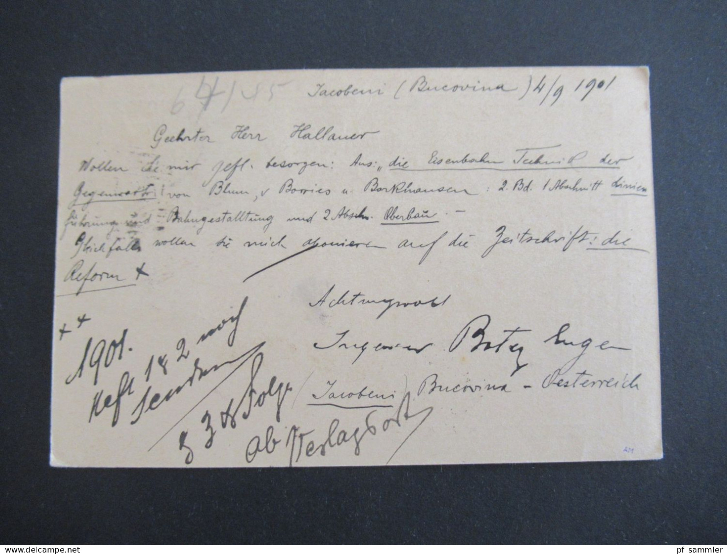 1901 Österreich / Rumänien GA 5 Heller Mit 2x ZuF Deutsch -Rum.-Ruth.) Strichstempel Jakobeny Nach Oerlikon Schweiz - Briefkaarten