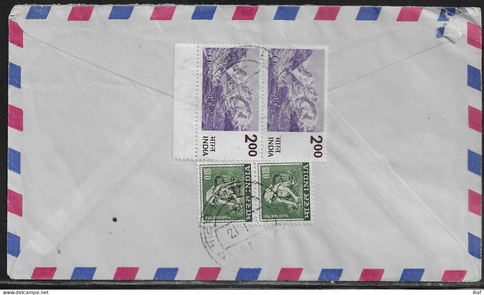 India. Stamps Sc. 412, 736a (on Reverse) On Air Mail Registered Letter, Sent From Calcutta In 21.01.1978 To England. - Lettres & Documents