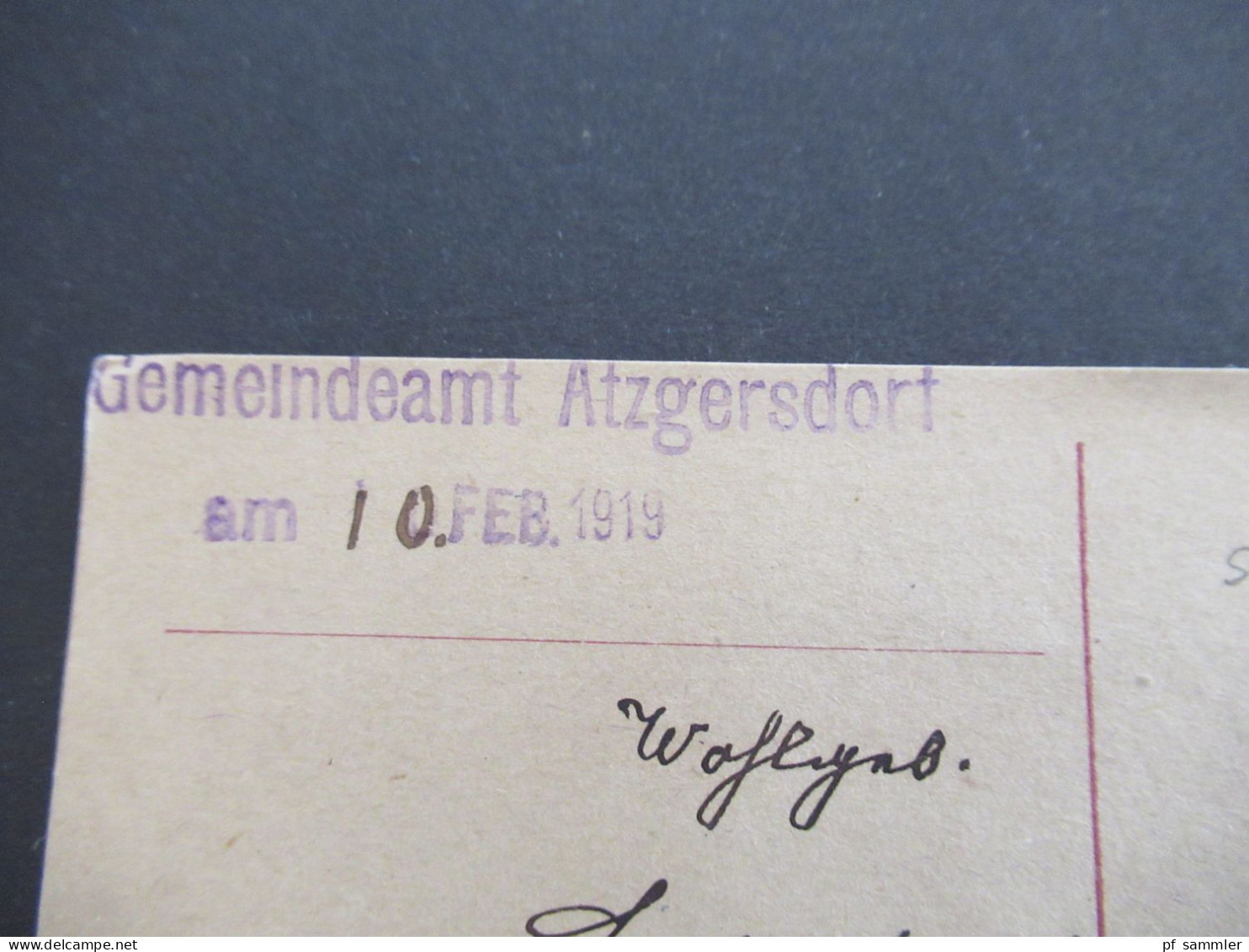 1919 Österreich GA 10 Heller Mit Großem Stempel Atzgersdorf Abs. Stempel Gemeindeamt Atzgersdorf Nach Stuttgart Gesendet - Briefkaarten