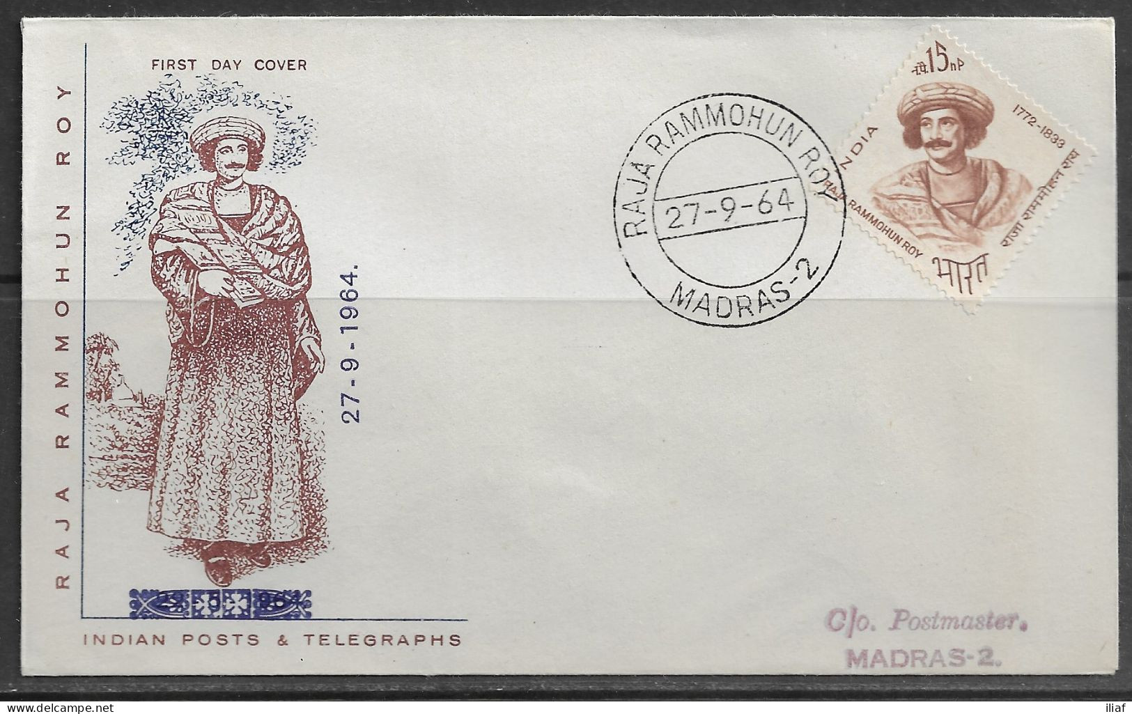 India. FDC Sc. 391.   Raja Ram Mohan Roy (1772-1833) Commemoration.  FDC Cancellation On Cachet FDC Envelope - FDC
