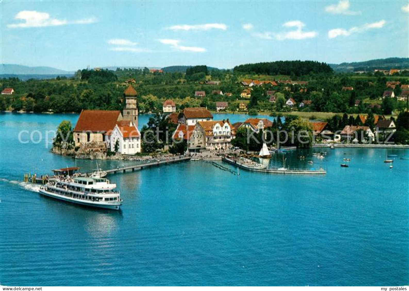 73212486 Wasserburg Bodensee Fliegeraufnahme Mit Bodenseefaehre Wasserburg Boden - Wasserburg (Bodensee)