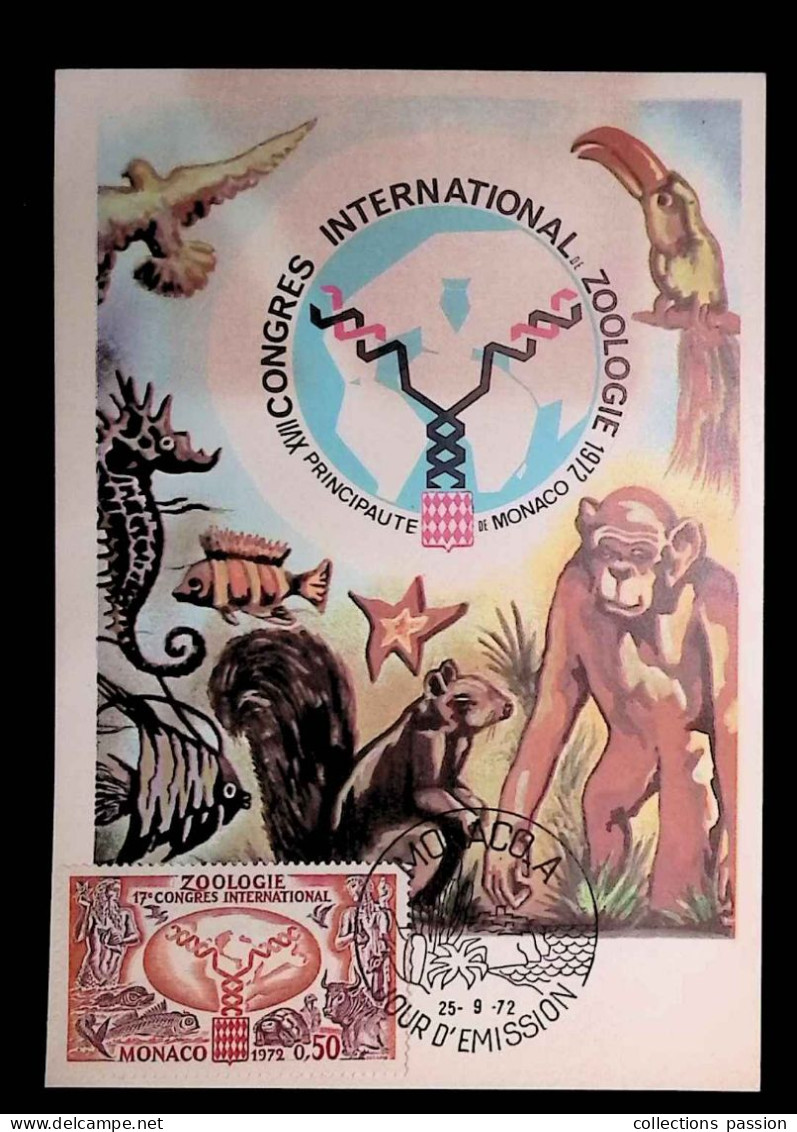 CL, FDC, 1 Er Jour, Carte Maximum, Monaco-A, 25-9-72, XVII Congrès International De Zoologie - Maximumkarten (MC)