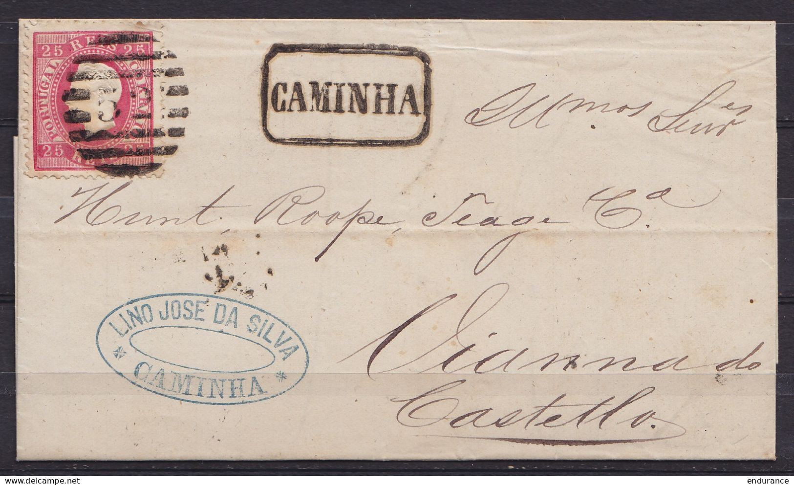 Portugal - L. Datée 11 Octobre 1871 De CAMINHA Affr. 25r (N°29) Pour VIANA DO CASTELO - Griffe [CAMINHA] - Luxe ! (au Do - Storia Postale