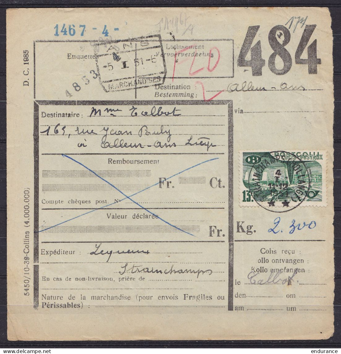 Bordereau De Colis Affr. N°TR324 Càd *STRAINCHAMPS (HOLLANGE)* /4 I 1951 Pour ALLEUR-ANS Liège Càd [ANS /-5 I 1951] - Andere & Zonder Classificatie