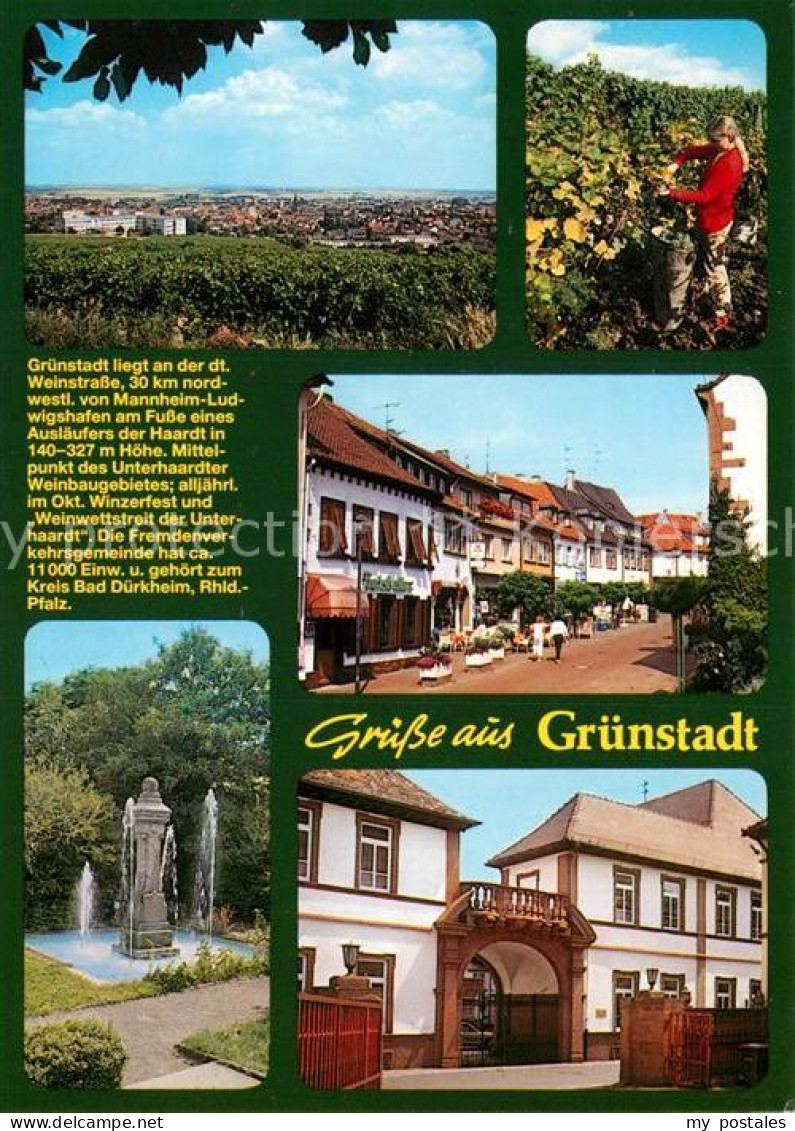 73209075 Gruenstadt Panorama Weinlese Brunnen Fussgaengerzone Portal Gruenstadt - Gruenstadt