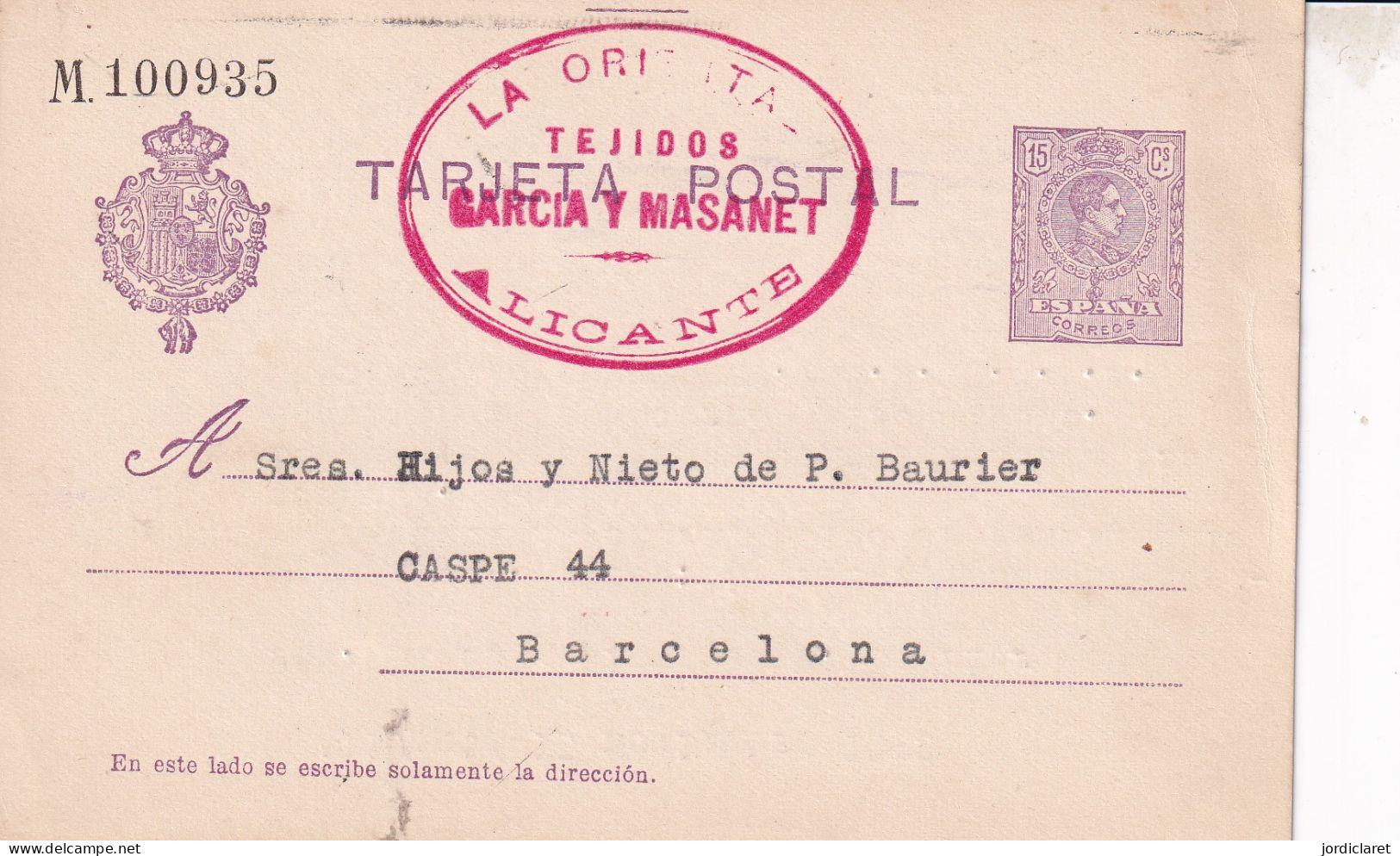 E,P COMERCIAL  1923  ALICANTE - 1850-1931