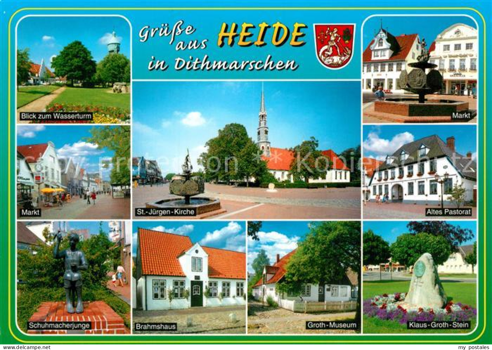 73208902 Heide Holstein Wasserturm Markt St Juergenkirche Altes Pastorat Schuhma - Heide