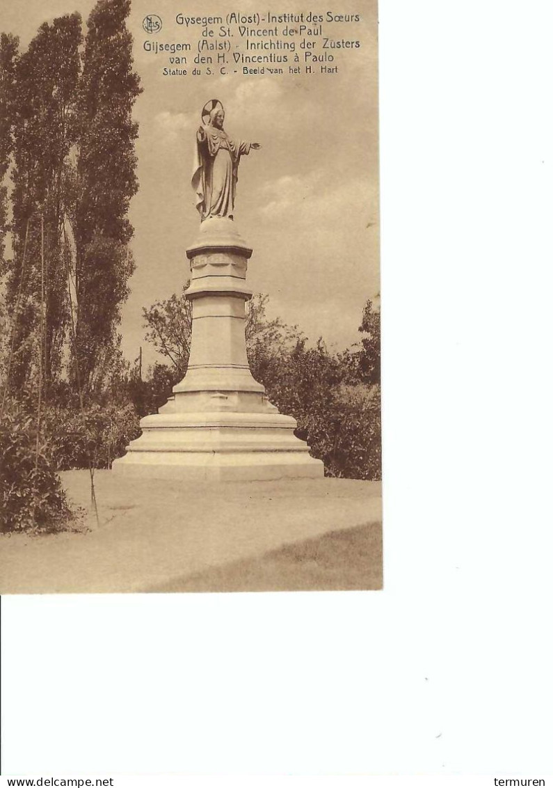 Gijzegem:Institut Des Soeurs De St Vincent De Paul Gysegem -statue De S C (naar Gemeentesecretaris Denderbelle 1934) - Aalst