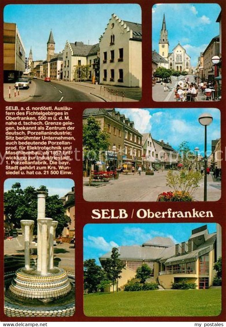73208042 Selb Strassenpartie Kirche Fussgaengerzone Brunnen  Selb - Selb