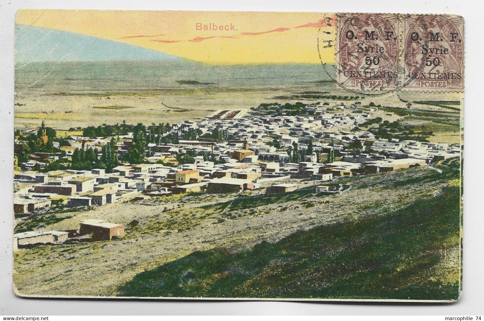 SYRIA SYRIE OMF 50C BLANC X2 AU RECTO OBL BEYROUTH 1921 CARTE BALBECK - Briefe U. Dokumente