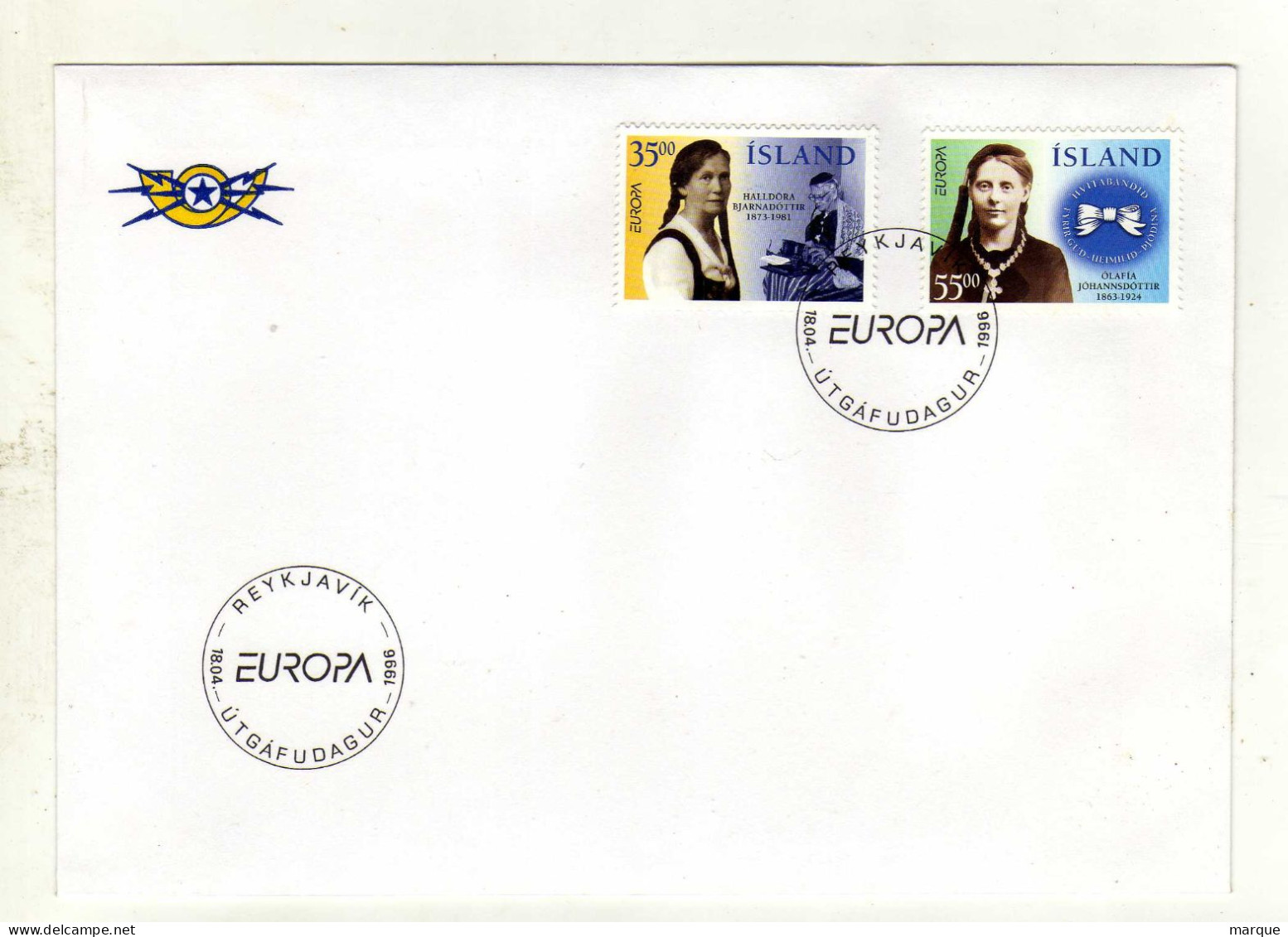 Enveloppe 1er Jour ISLANDE ISLAND Oblitération REYKJAVIK 18/4/1996 - FDC