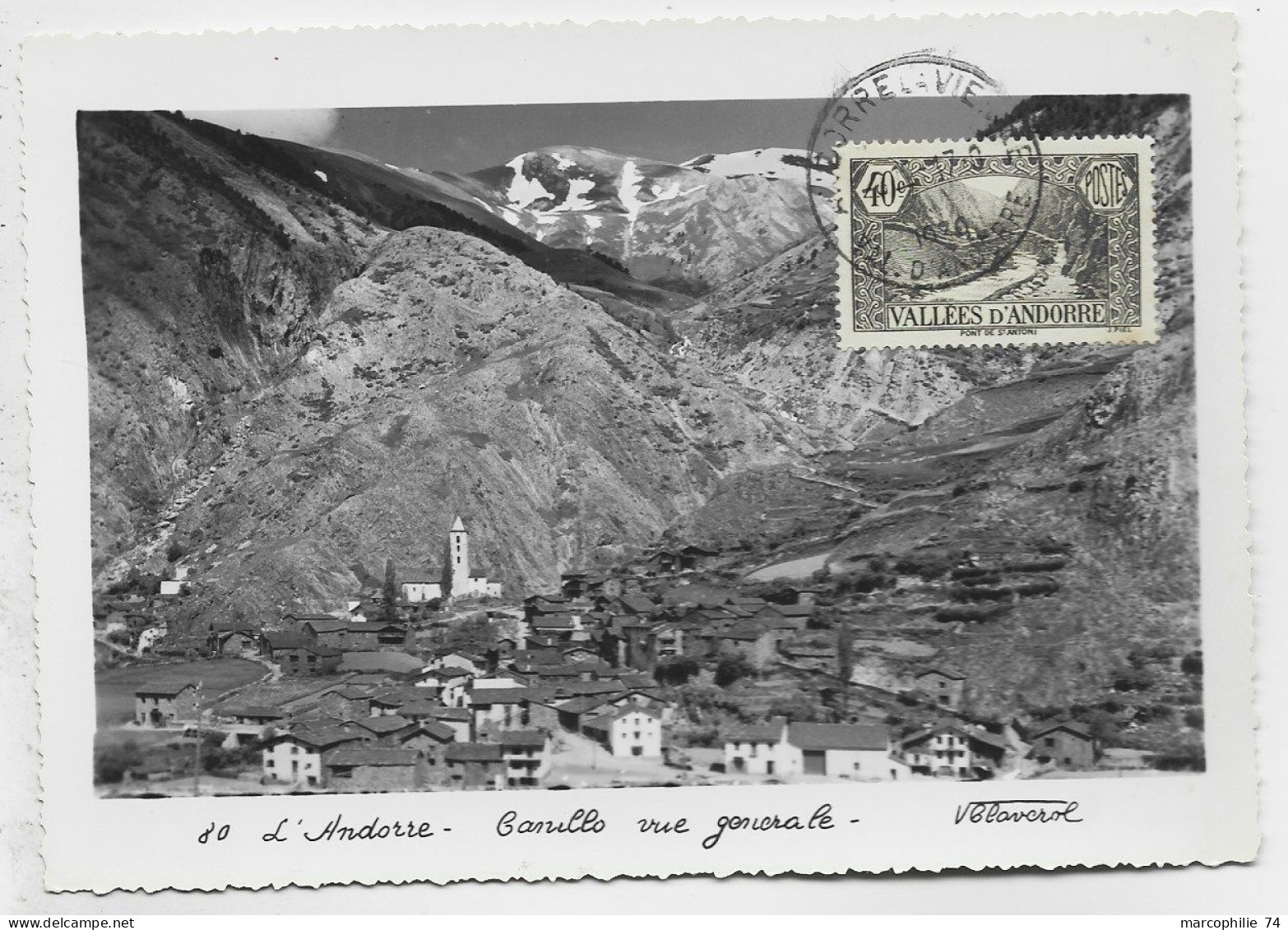 ANDORRE 40C AU RECTO CARTE NON VOYAGEE CANILLO OBL ANDORRE 1939 - Covers & Documents