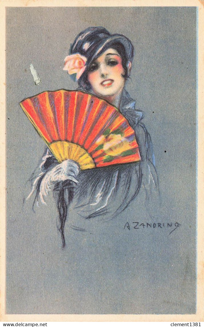 Illustrateur Illustration Zandrino Femme Avec Un Eventail Art Deco - Zandrino
