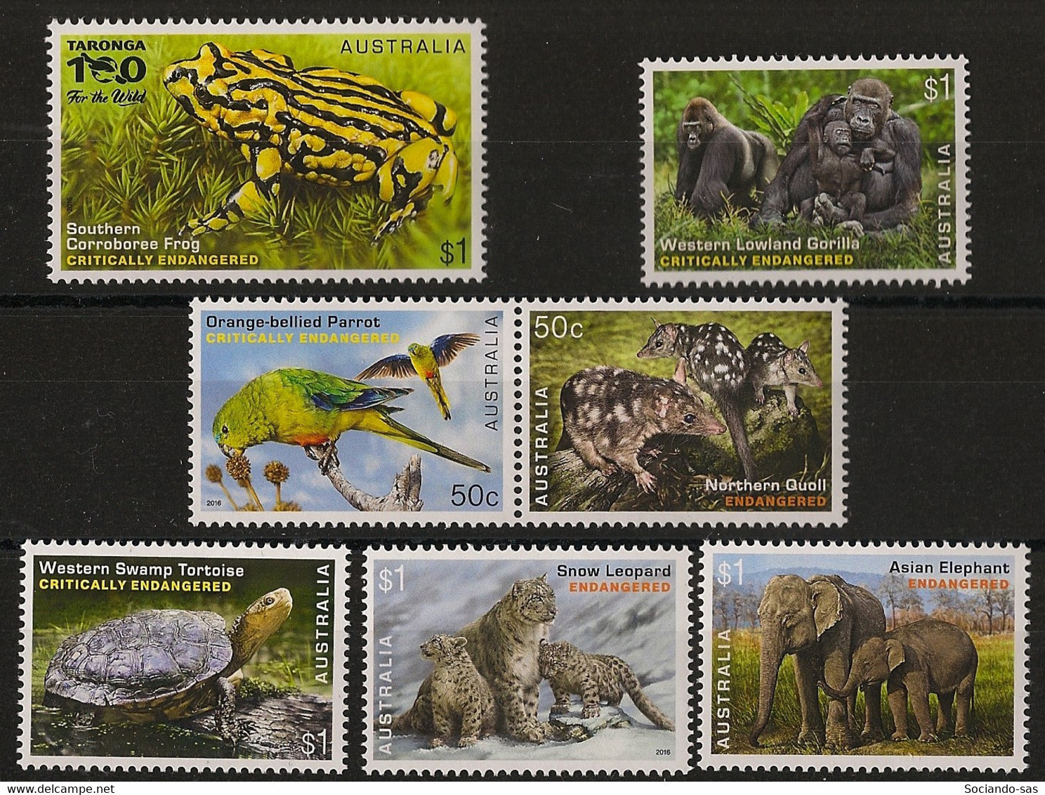 AUSTRALIA - 2016 - N°YT. 4373 à 4379 - Endangered Species - Complete Set - Neuf Luxe ** / MNH / Postfrisch - Ungebraucht