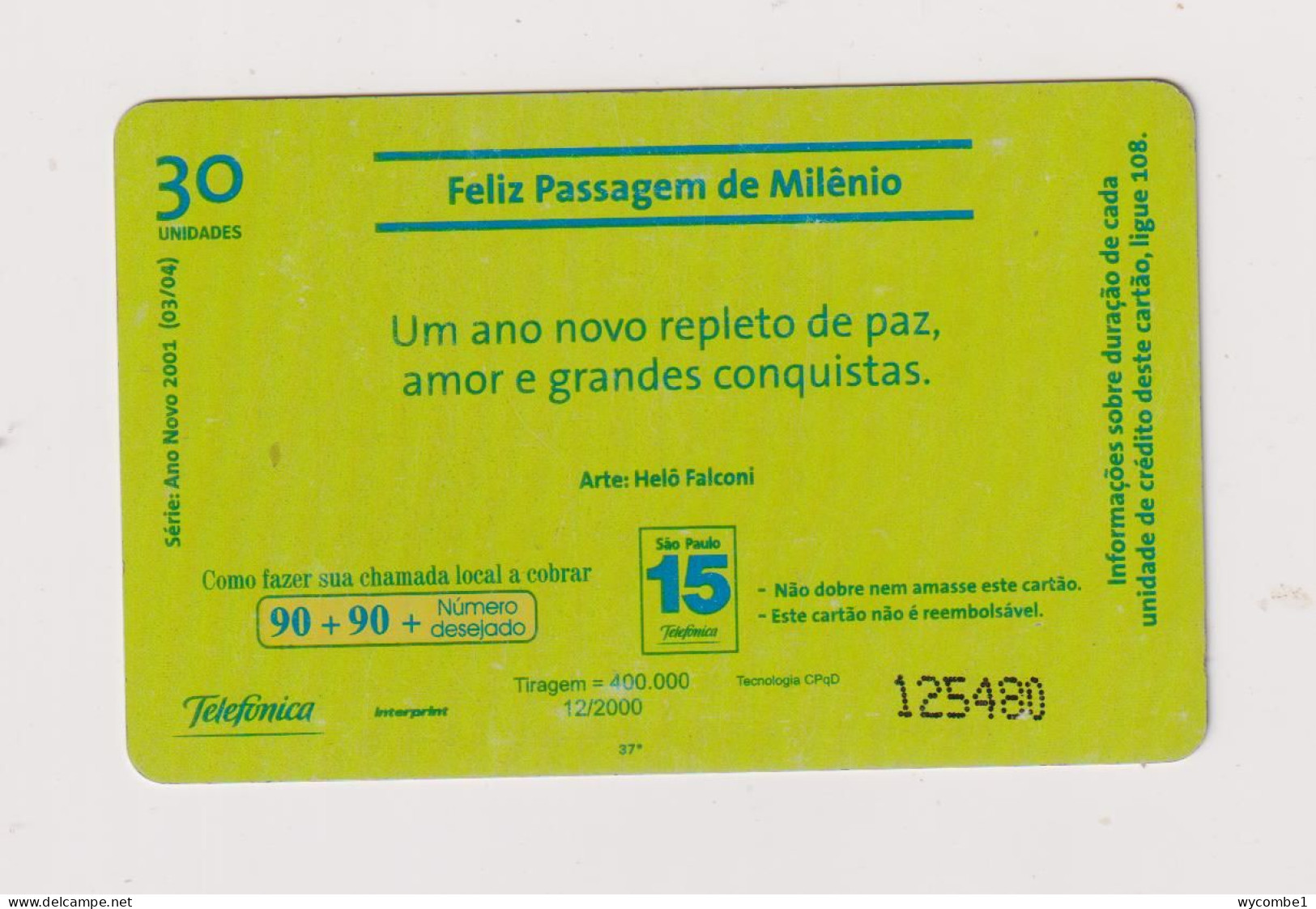 BRASIL -  2001 Christmas Inductive  Phonecard - Brasile
