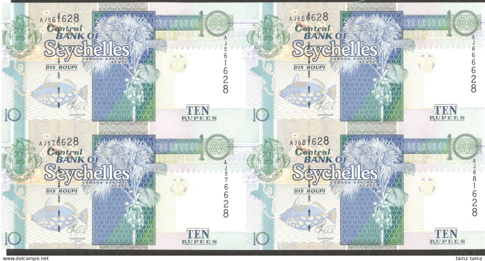 Seychelles 10 Rupees Uncut 2 X 2 P-42 2013 UNC - Seychellen