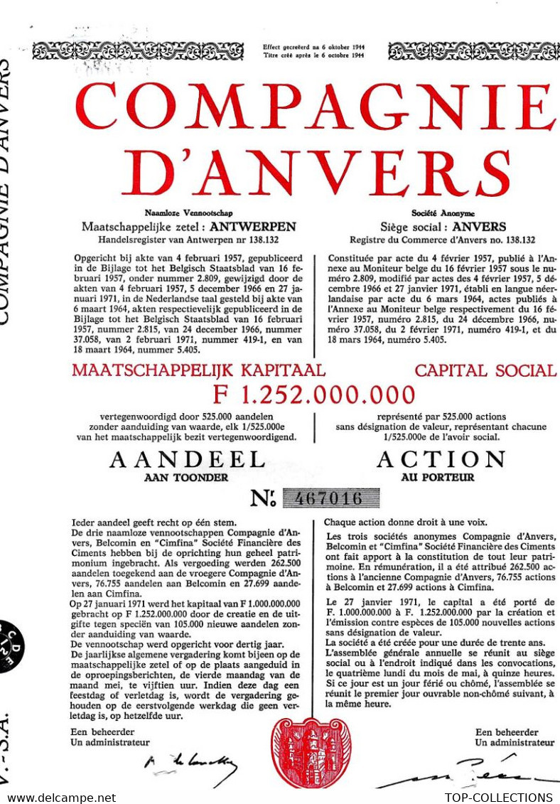 1971 ACTION COMPAGNIE D ‘ANVERS BELGIQUE  SUPERBE  GRAPHISME GRAND FORMAT B.E.V.SCANS - Navigation