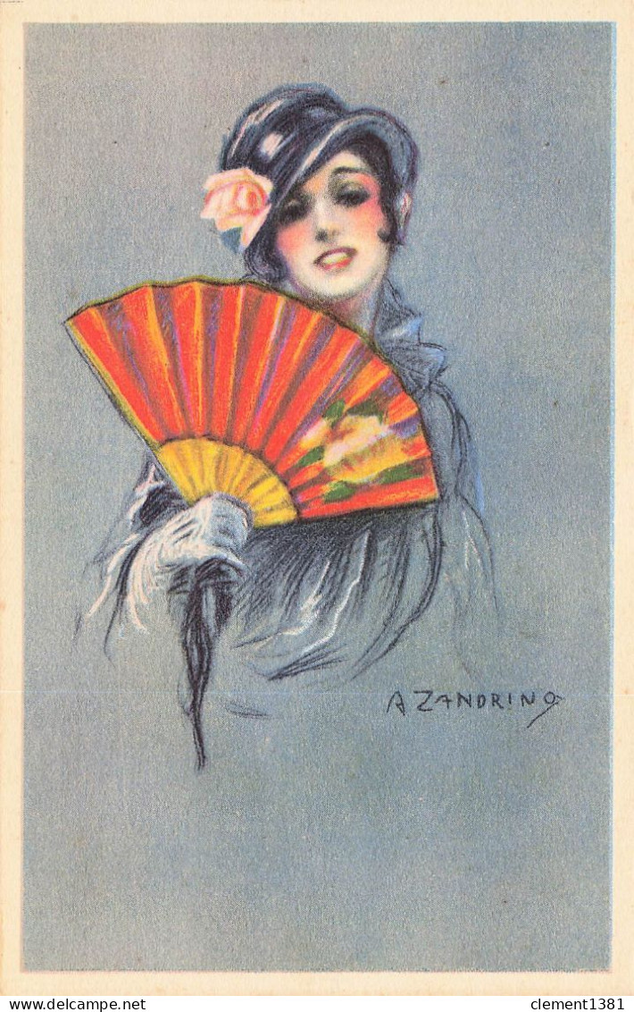 Illustrateur Illustration Zandrino Femme Avec Un Eventail Art Deco - Zandrino