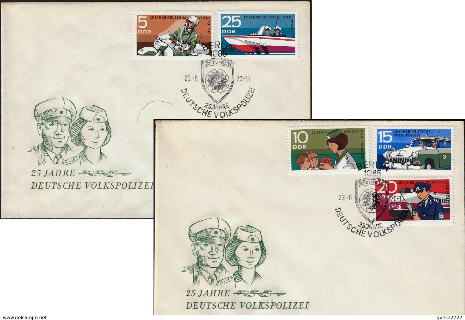 Allemagne De L'Est DDR 1970 Y&T 1292 à 1296 Sur FDC. 25 Ans De Police Populaire Nationale, Police Politique - Policia – Guardia Civil