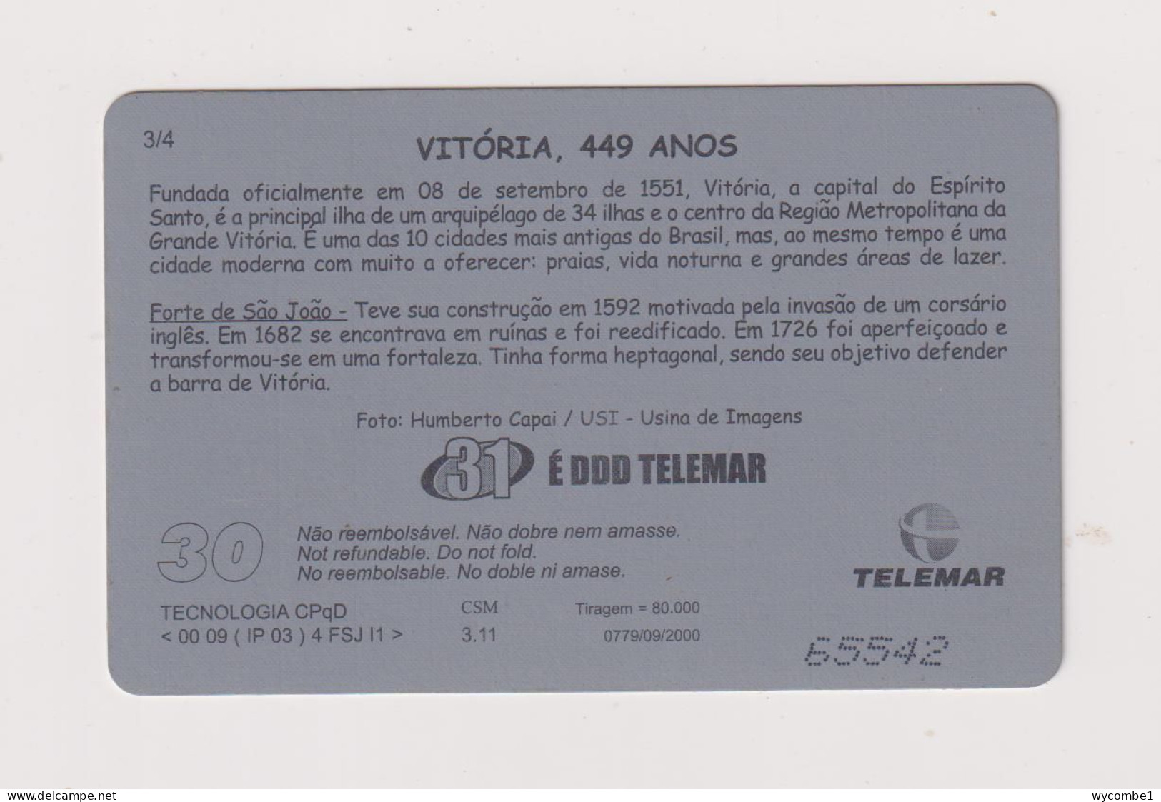 BRASIL -  Vitoria Inductive  Phonecard - Brésil