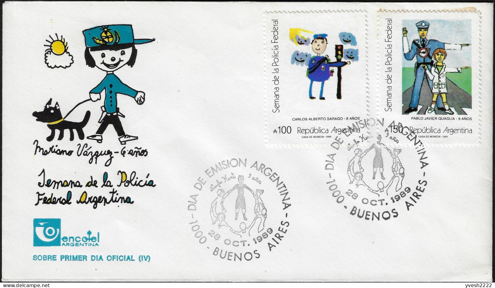 Argentine 1989 Y&T 1700 à 1703 Sur FDC. Semaine De La Police Fédérale. Femme Flic, Sémaphore, Circulation ... - Policia – Guardia Civil