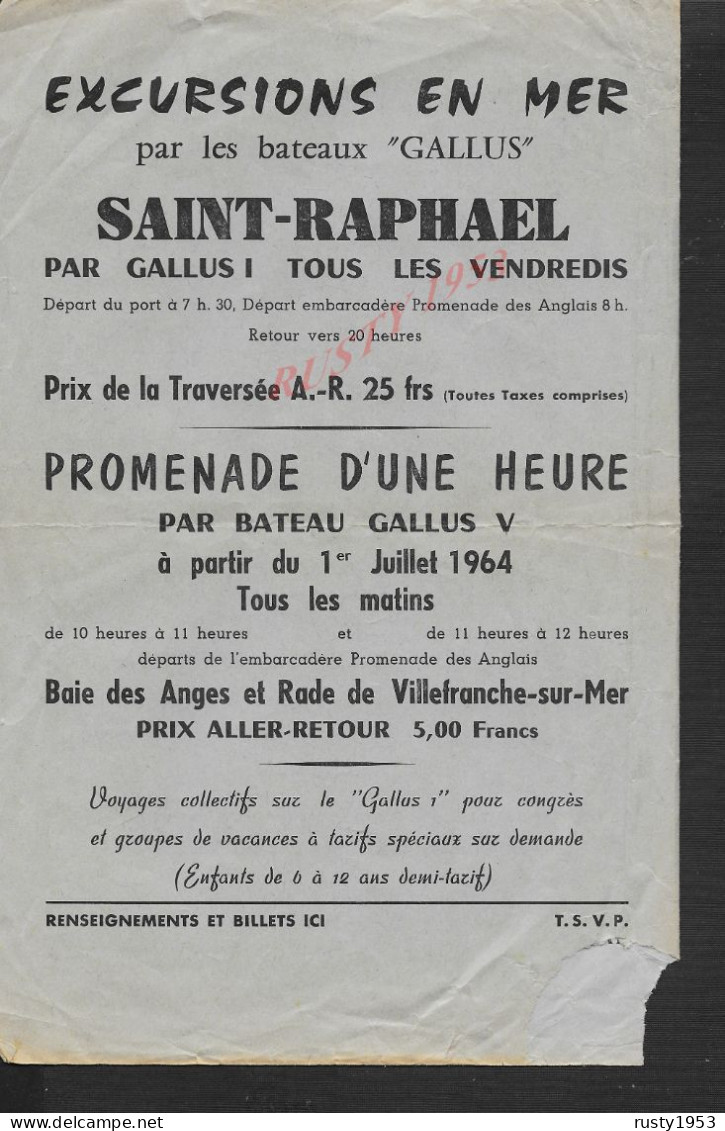 ANCIE  DEPLIANT PUBLICITÉ EXCURSIONS EN MER PAR BATEAUX GALLUS SAINT TROPEZ NICE ECT MONACO SAN REMO ISLES DE LÉRINS  : - Pubblicitari