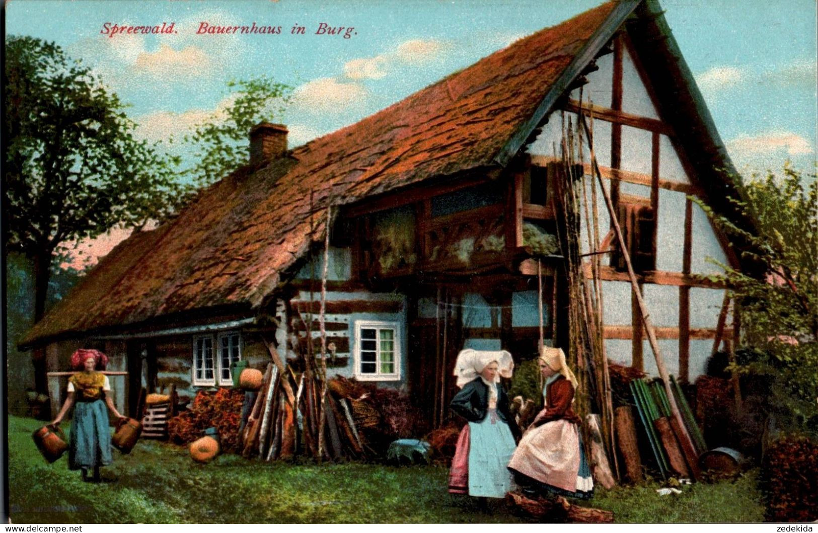 H0816 - Burg Spreewald Bauernhaus Trachten - Hermann Striemann Kunstanstalt - Burg (Spreewald)