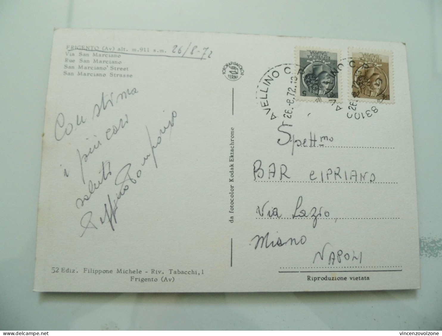 Cartolina Viaggiata "FRIGENTO  Via San Marciano" 1972 - Avellino