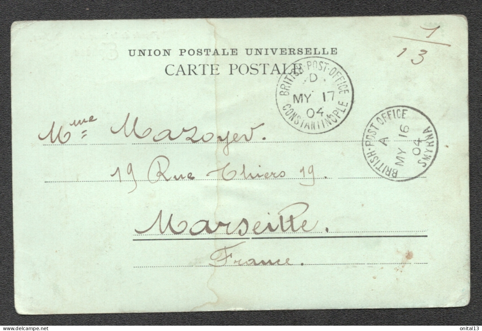 CACHET British Post Office Constantinople / British Post Office Smyrna 1904  D3448 - British Levant