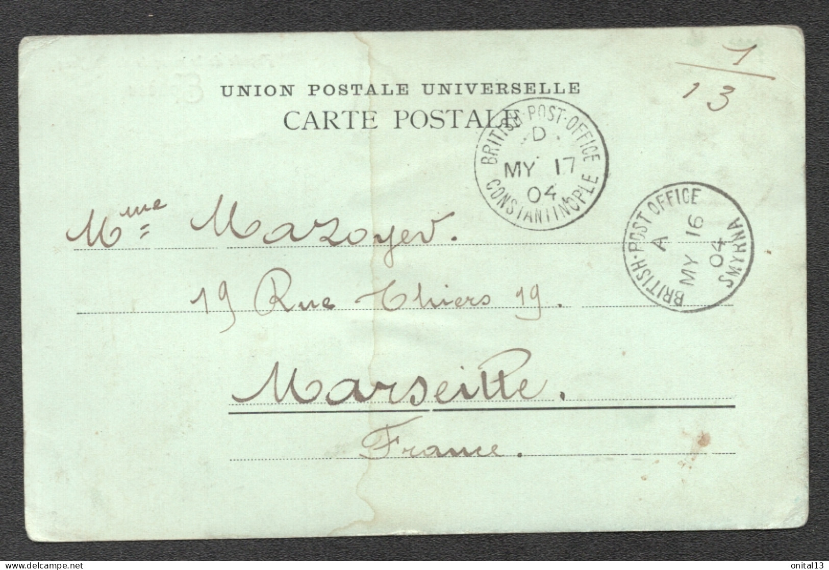 CACHET British Post Office Constantinople / British Post Office Smyrna 1904  D3448 - Levante Britannico