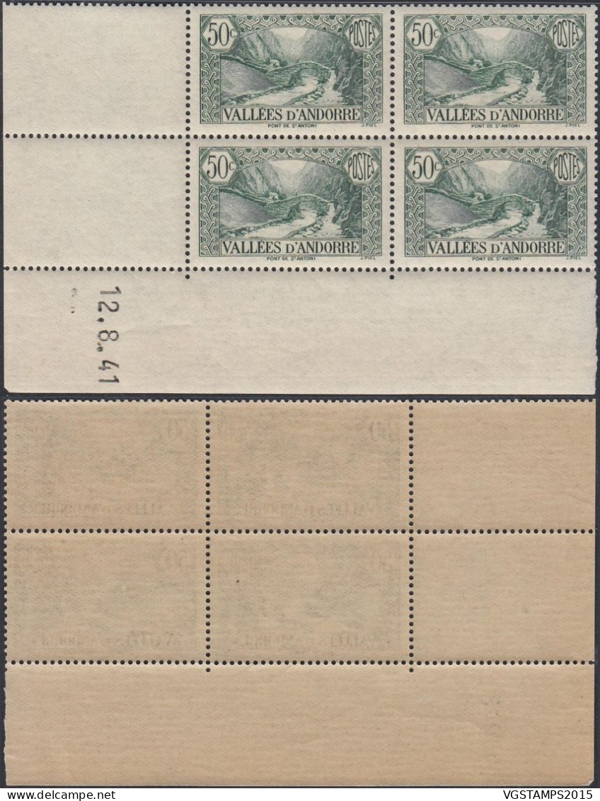 Andorre 1941- Andorre Française - Timbres Neufs. Yvert Nr.: 65. Michel Nr.: 76. Coin Daté:12/8/41..... (EB) AR-02064 - Neufs