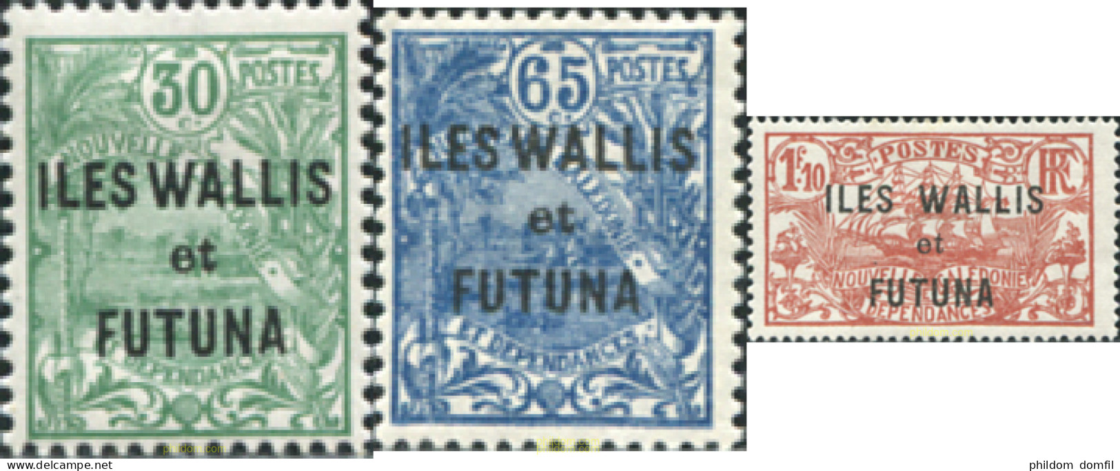 608335 HINGED WALLIS Y FUTUNA 1927 TIPOS DE NUEVA CALEDONIA SOBRE IMPRESOS - Neufs