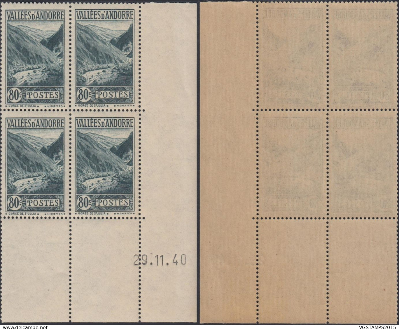 Andorre 1941 - Andorre Française - Timbres Neufs. Yvert Nr.: 72. Michel Nr.: 77. Coin Daté: 29/11/40.... (EB) AR-02068 - Nuevos