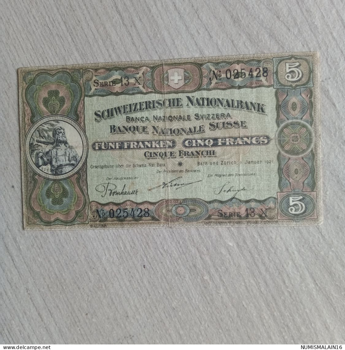 Suisse - Billet De 5 Francs De 1921- Recherché - Svizzera