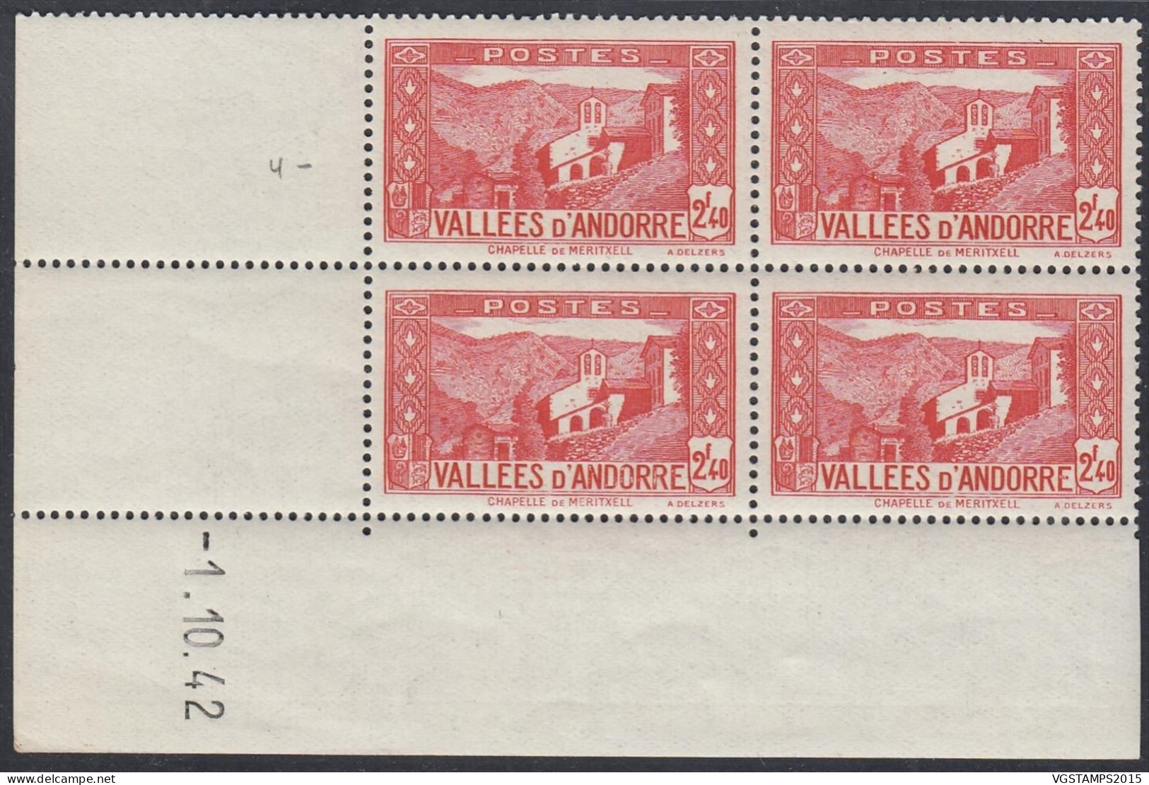 Andorre 1942 - Andorre Française-Timbres Neufs.Yvert Nr.:85. Michel Nr.: 90. Coin Daté: 01/10/42...... (EB) AR-02071 - Ongebruikt