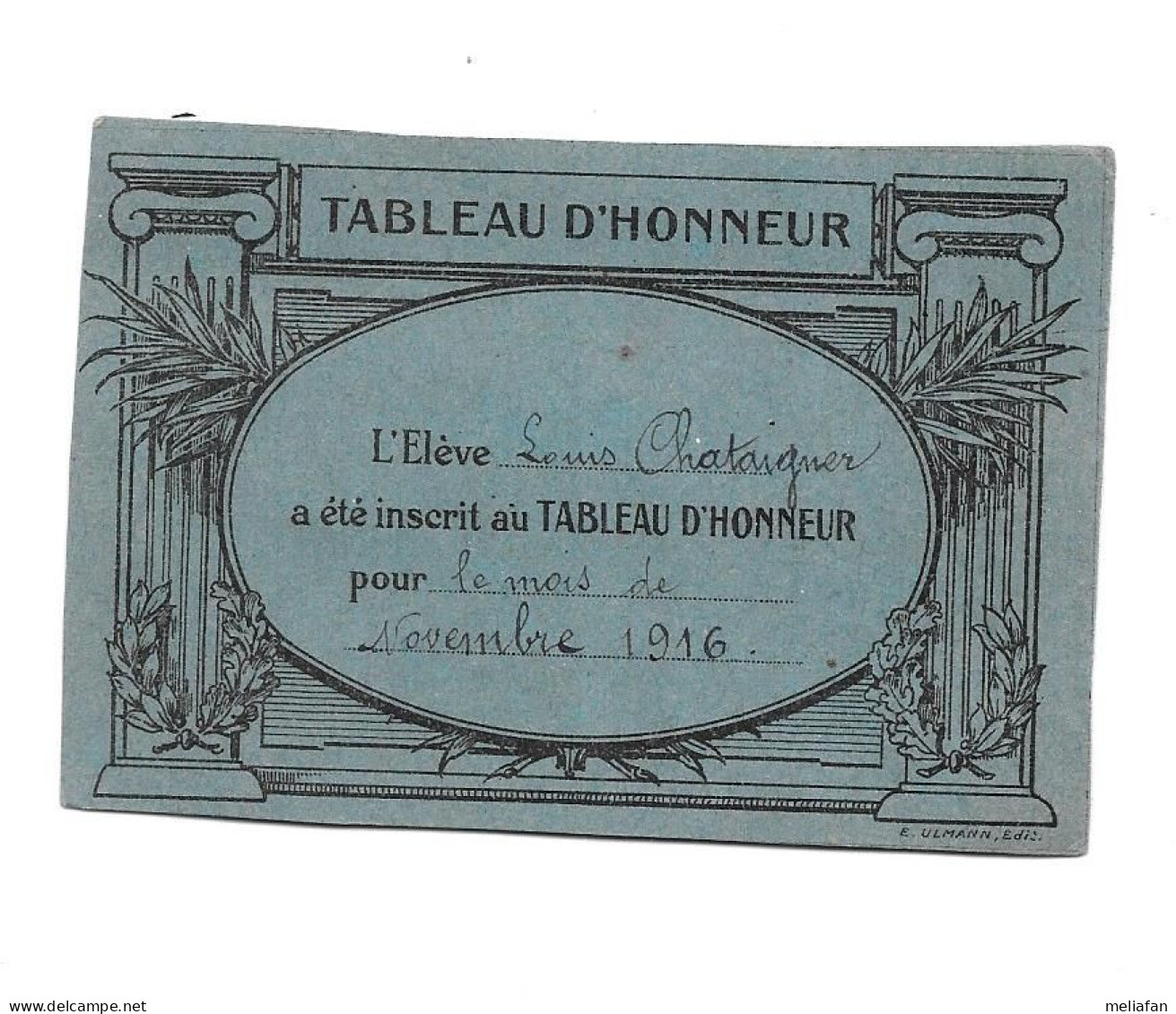 KB1283 - BILLET DE TABLEAU D'HONNEUR - Diplomi E Pagelle