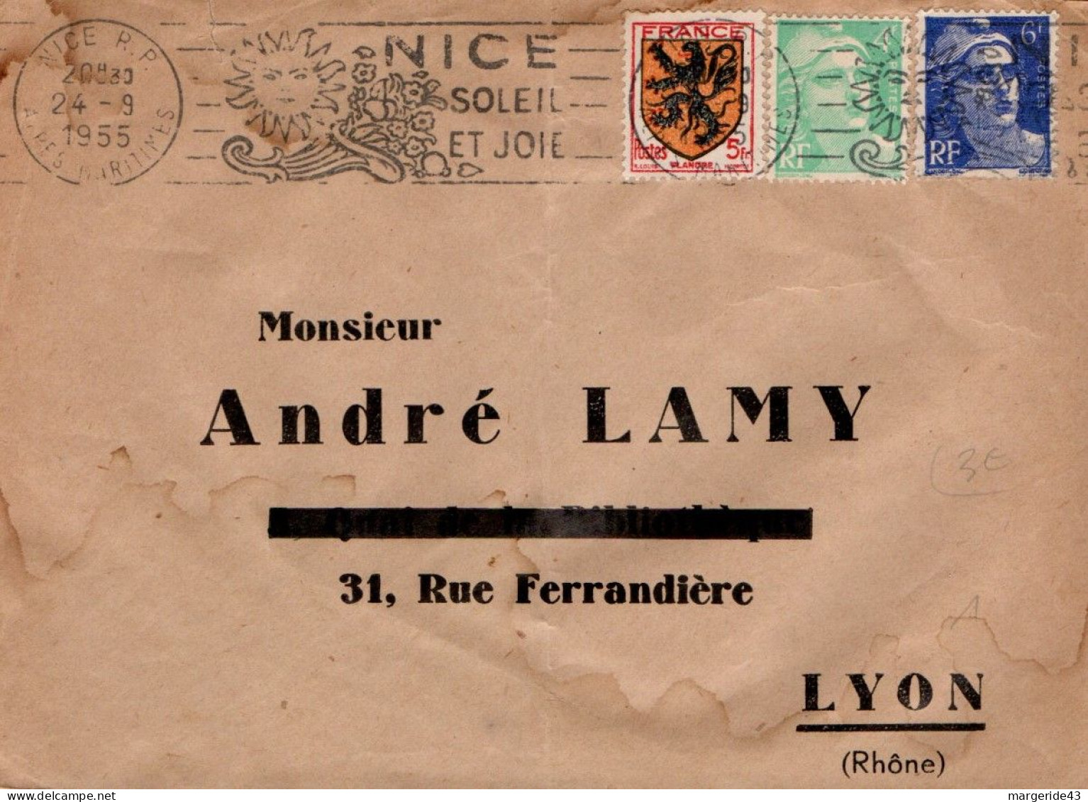 AFFRANCHISSEMENT COMPOSE SUR LETTRE DE NICE 1955 - Posttarife