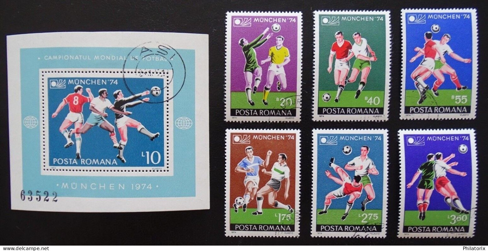 Rumänien Mi 3203-3208 + Block 114 , Sc 2494-2500 , Fußball , Gestempelt - Used Stamps