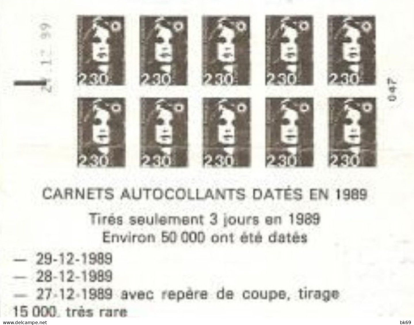 Variété 2630-C1 Tirage RARE 15000 Exemplaires Du 27-12-89, & Coupe En Biais Briat 2.30 Rouge - Modernes : 1959-...