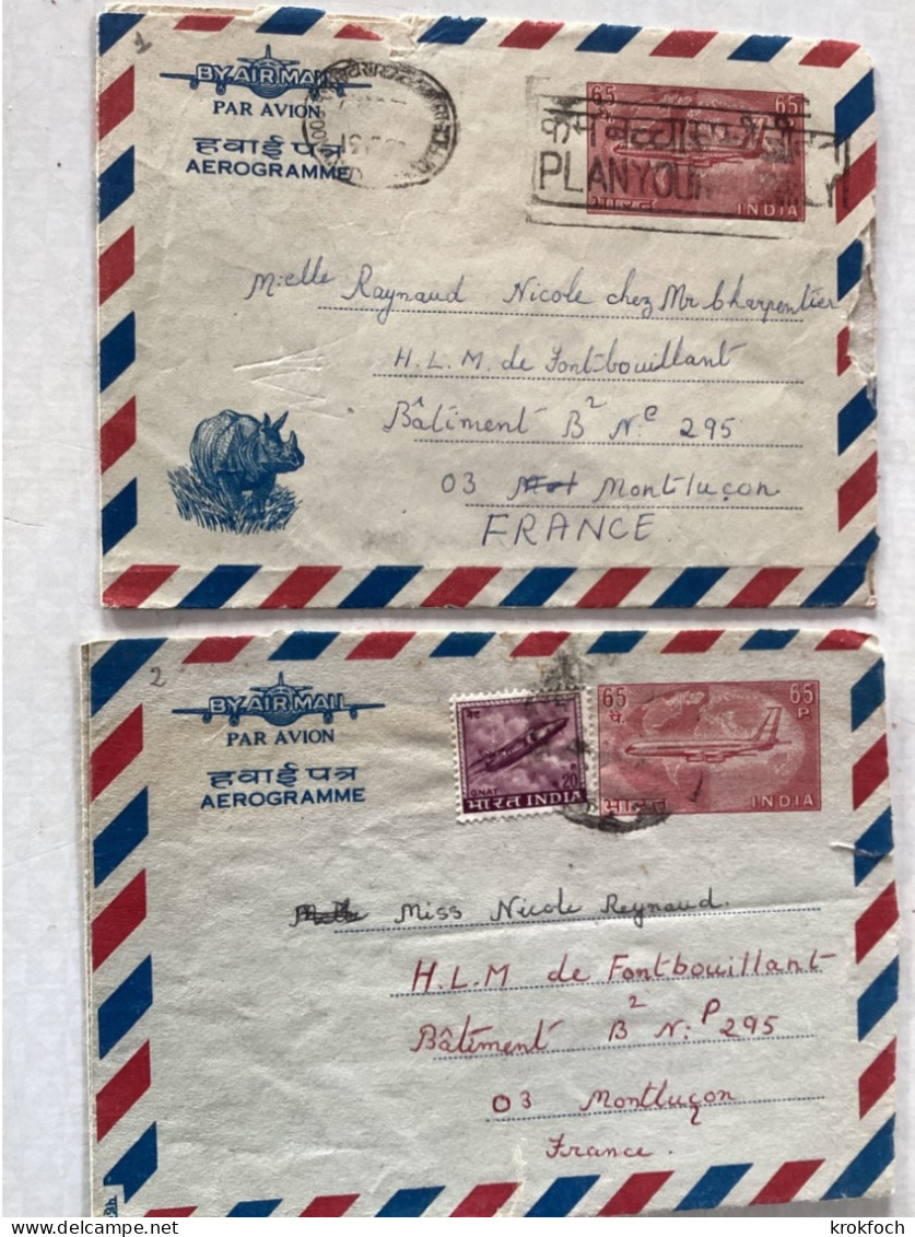 Aérogramme Air Mail India 1968 - 2 Différents - Rhinocéros - Aerogramas