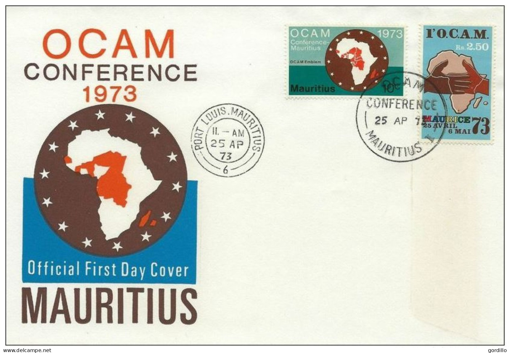 TIMBRE MAURITIUS/ILE MAURICE ENVELOPPE 1ER JOUR FIRST DAY COVER 1973 OCAM - Maurice (1968-...)