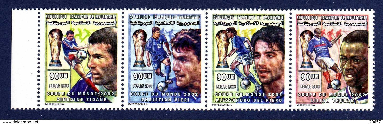 Mauritanie Mauritania 1098/1101 Mi 0716/19 Y, Mondial Football 2002 Zidane, Vieri, Del Piero, Thuram, France, Italia - 2002 – Südkorea / Japan